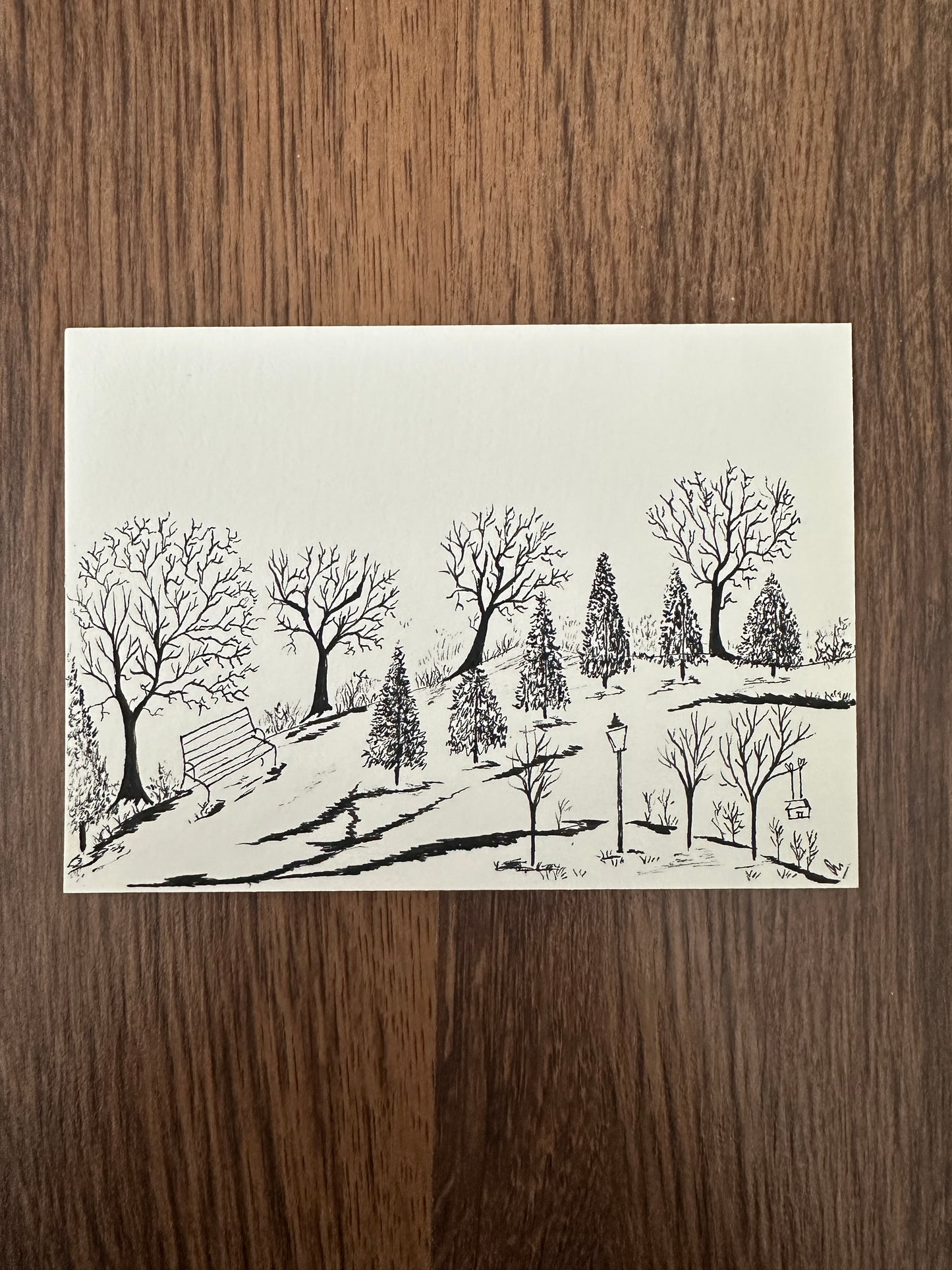Winters Memories - A hand painted black Ink Postcard