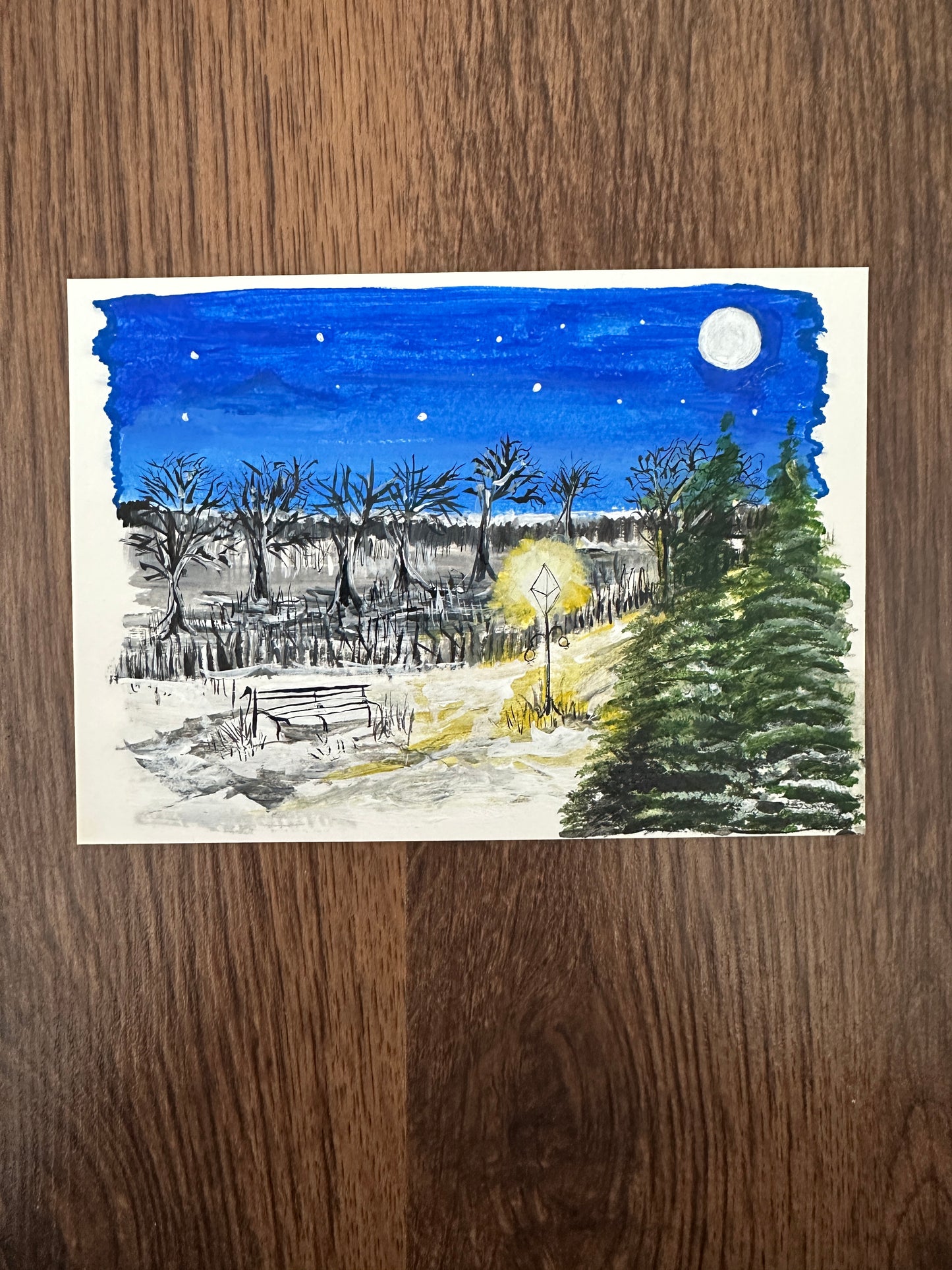 Seasons Greetings - Hand Painted Winter Postcard