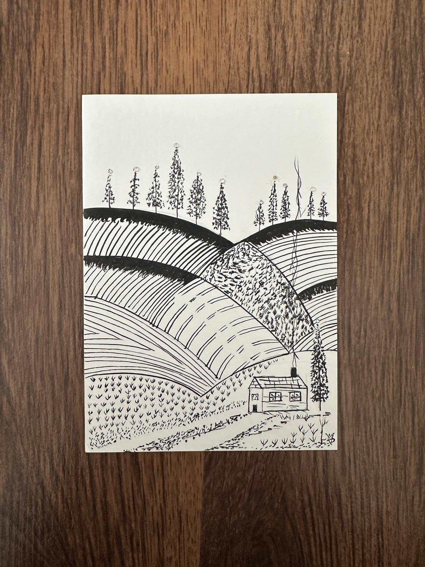 Cosy Cottage - Hand Drawn Greeting Card With Swarovski Crystals