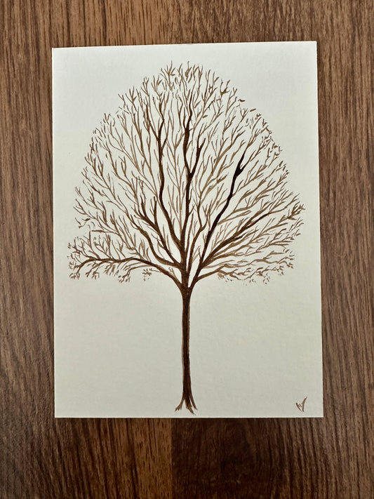 A Tree From Lavenham - Walnut Ink Painted Postcard