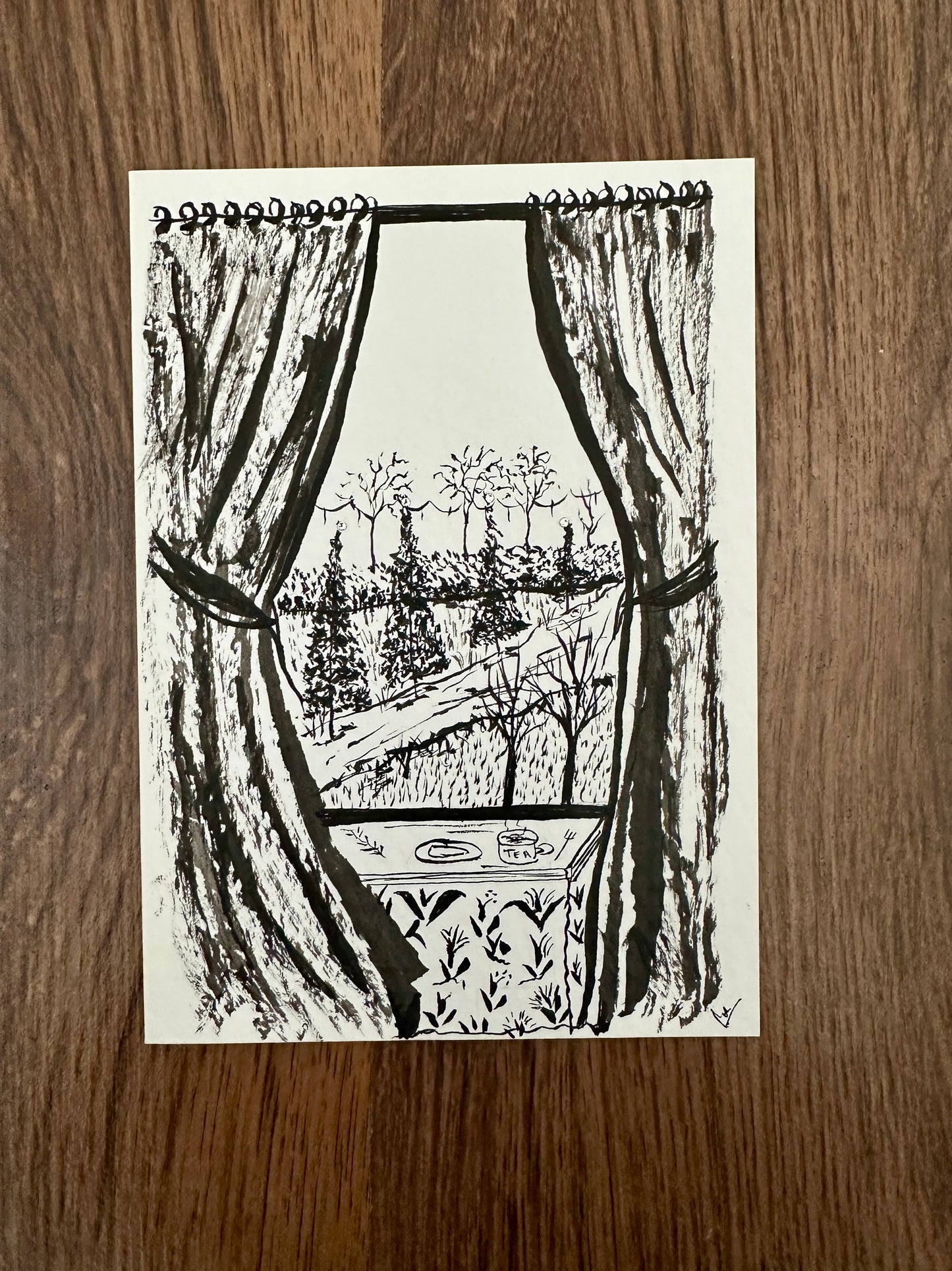 Winters Warmth - Hand Drawn Ink Blank Card With Swarovski Crystals