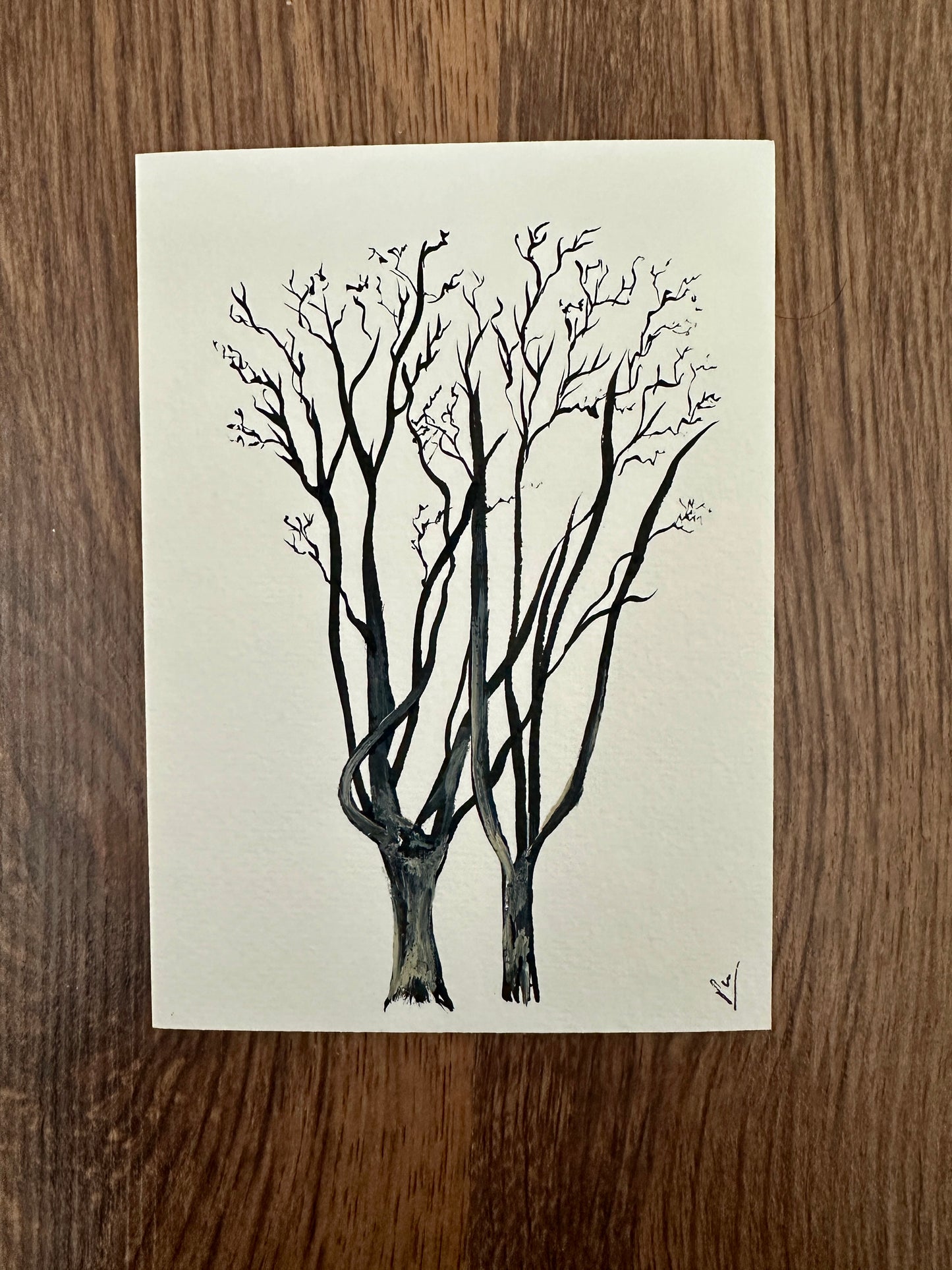 Two Trees From Radlett - Hand Painted Postcard